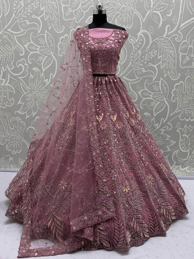 Pretty Pink Dori Embroidered Net Bridal Wear Lehenga Choli